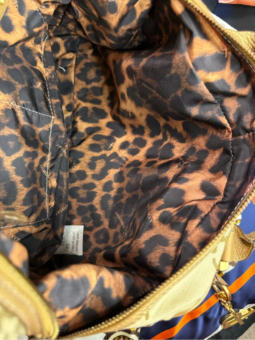B. Makowsky  Beige Logo Satchel with Gold Accents